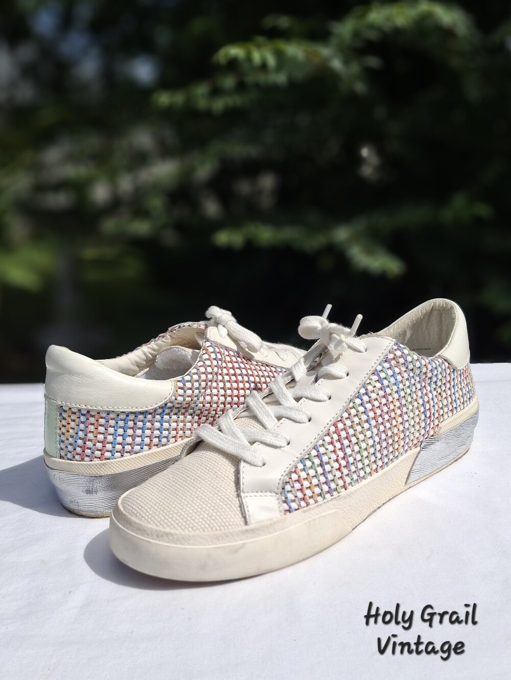 Dolce Vita Zina Pride Sneakers In White Multicolor Rainbow Raffia Colorway 7.5